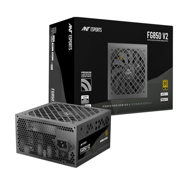 Ant Esports FG850 V2 Power Supply Unit — 850W, 80 Plus Gold Certified, ATX 3.1 & PCIe 5.1 Ready, Fully Modular, Braided Nylon Cables, 12V-2x6 Connector, RTX 50 & RX 9000 Series Compatible, Gaming PSU