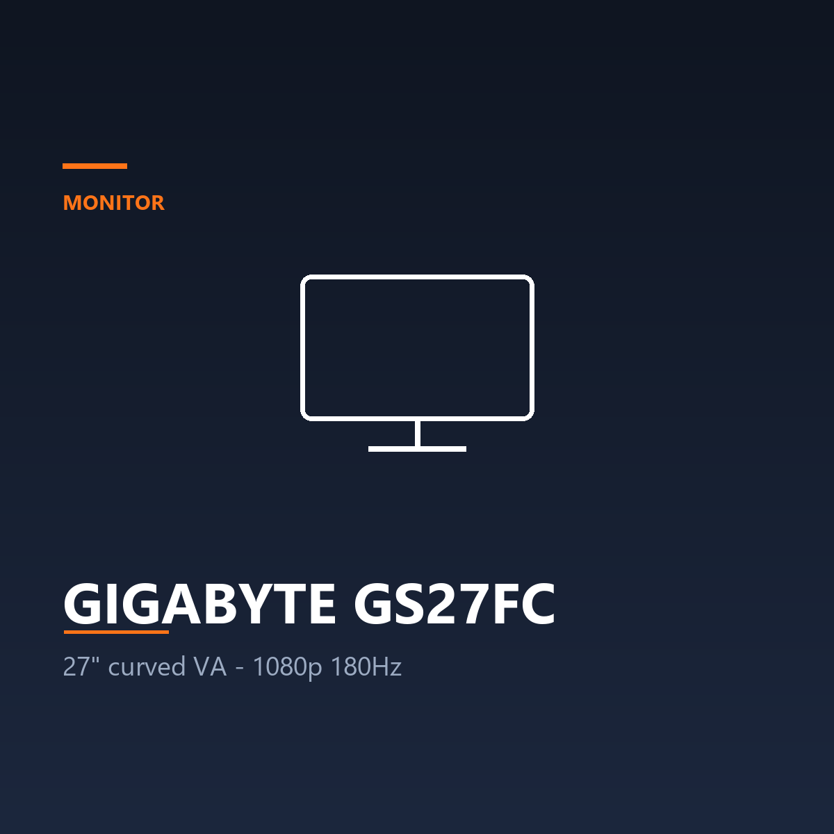 GIGABYTE GS27FC - 27" curved VA, 1500R, 1920 x 1080 at 180 Hz (Monitor)