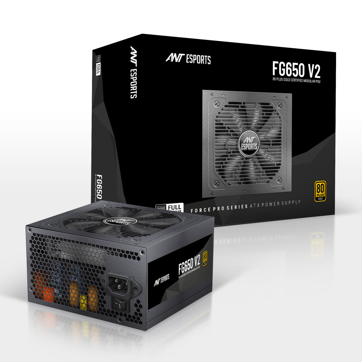 Ant Esports FG650 V2 Power Supply Unit — 650W, 80 Plus Gold Certified, Fully Modular, Braided Nylon Cables, Active PFC, RTX 40 & RX 7000 Series Compatible, Gaming PSU