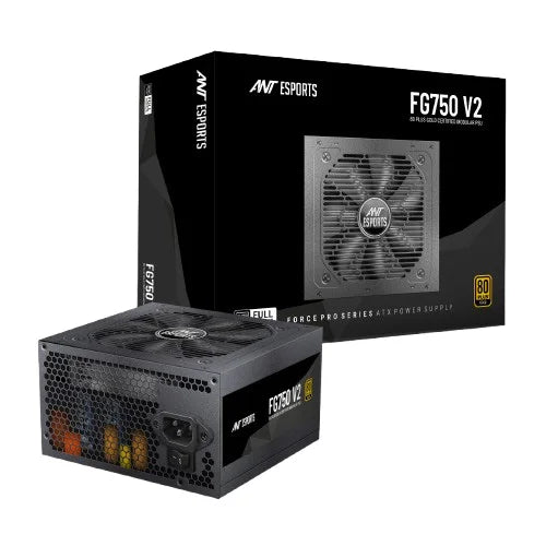Ant Esports FG750 V2 Power Supply Unit — 750W, 80 Plus Gold Certified, Fully Modular, Braided Nylon Cables, Active PFC, RTX 40 & RX 7000 Series Compatible, Gaming PSU