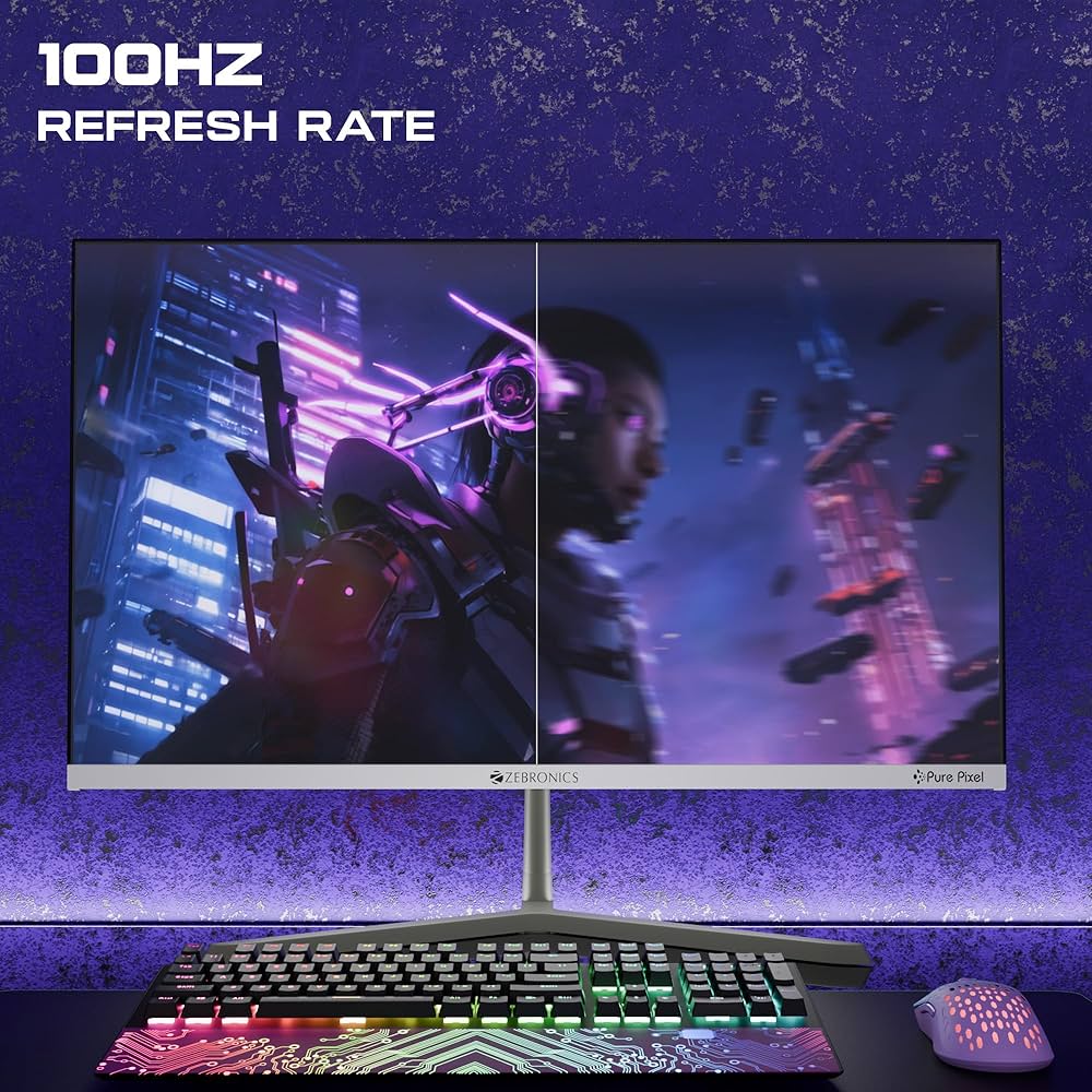 Zebronics Full HD LED Monitor, 21.5 Anti-Glare Screen, 100Hz Refresh Rate, Ultra Slim, Bezel-Less Display, 250nits Brightness, HDMI & VGA, Wall Mountable (A122)