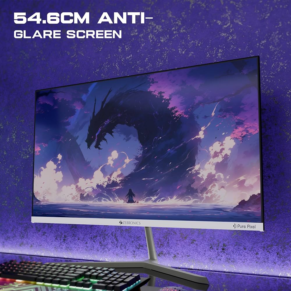 Zebronics Full HD LED Monitor, 21.5 Anti-Glare Screen, 100Hz Refresh Rate, Ultra Slim, Bezel-Less Display, 250nits Brightness, HDMI & VGA, Wall Mountable (A122)