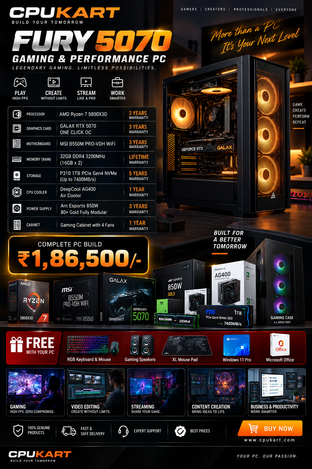 CPU KART FURY 5070
AMD Ryzen 7 5800X3D + GALAX RTX 5070 ONE CLICK OC